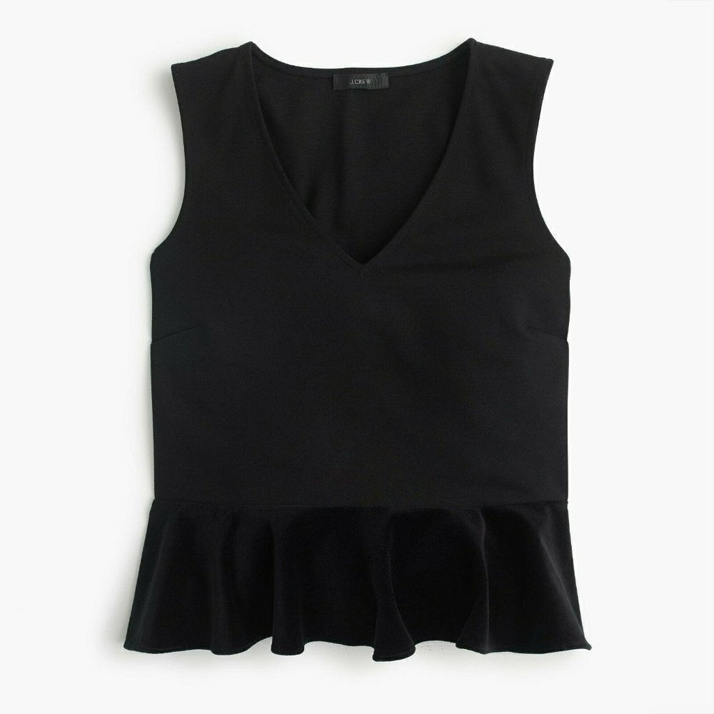 New J Crew XL Velvet Trim Peplum Top Shirt Black Blouse Womens NWT